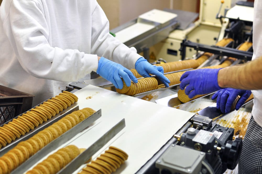 Food Industry Workers On A Cookie Assembly Line