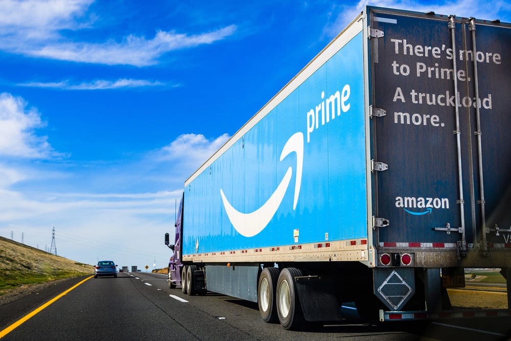 Amazon Prime Truck Driving On A Highway