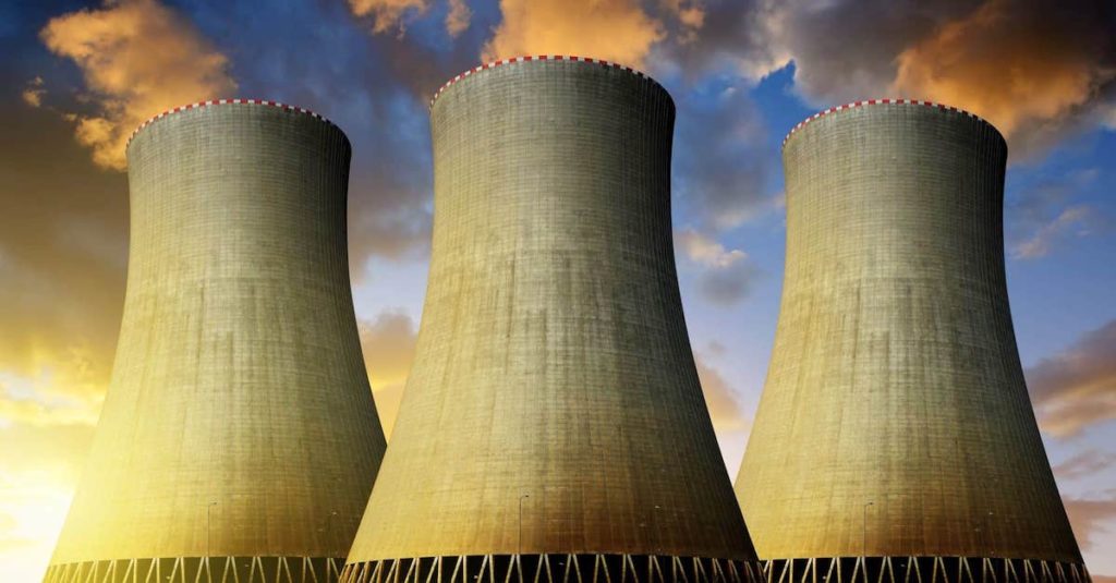 Three nuclear plants running during the sunset