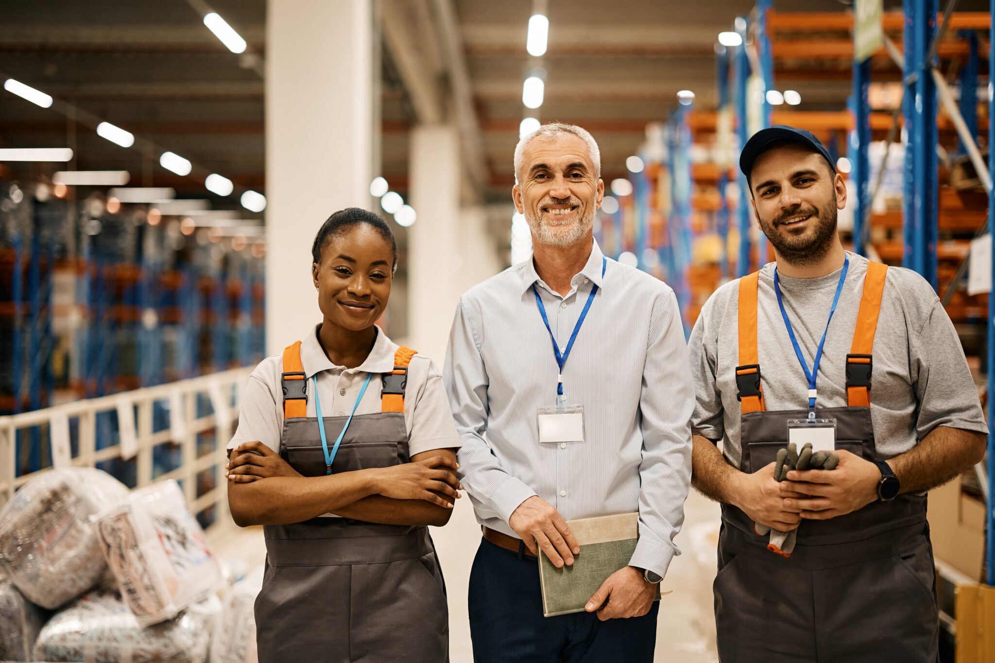 Portrait,of,young,happy,workers,and,their,mature,foreman,at