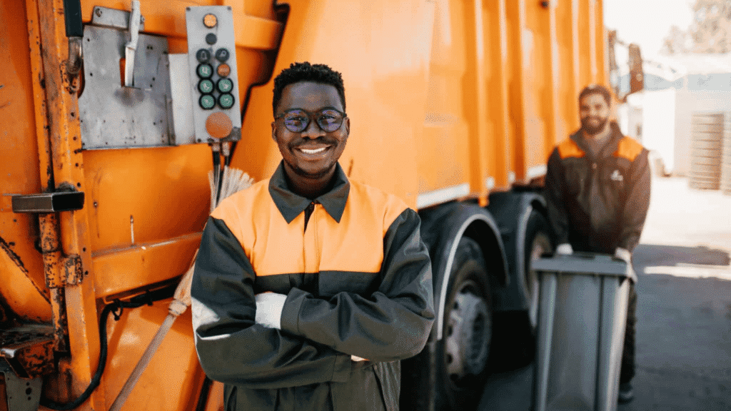Caucasian,and,black,young,garbage,men,working,together,on,emptying,labor Solutions