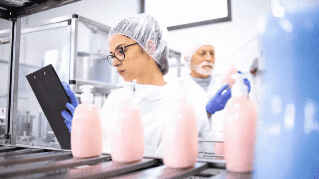 Factory,workers,or,technologists,controlling,process,of,shampoo,production,chemical Manufacturers.