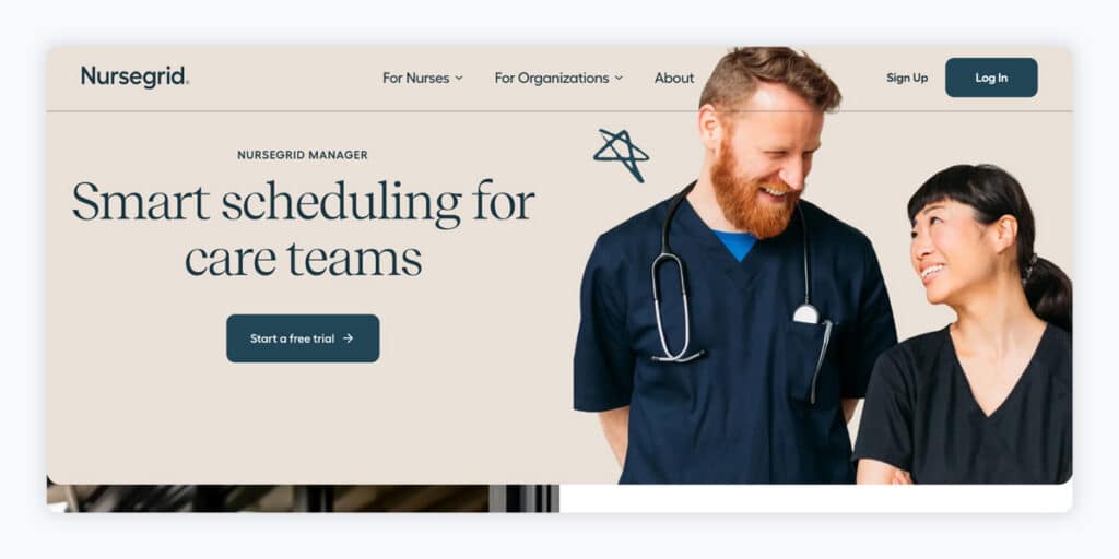 Screenshot of the Nursegrid website.