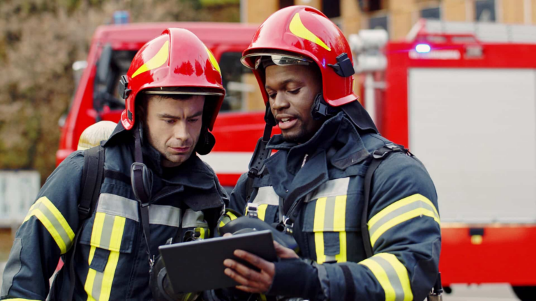 Portrait,of,two,firefighters,in,fire,fighting,operation,,fireman,in,firefighter Work Schedule