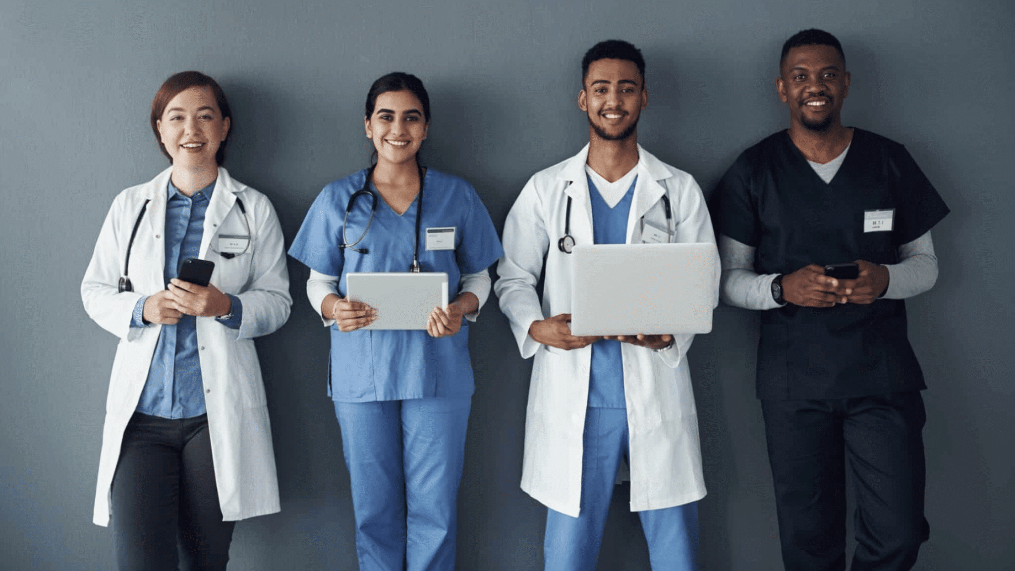 Doctor,,teamwork,and,technology,on,wall,background,for,research,planning,digital Transformation In Healthcare,hospital Technology