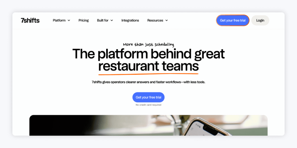 Screenshot of 7Shifts’ homepage.