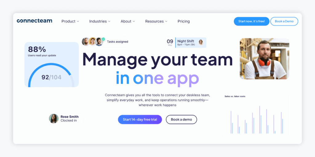 Screenshot of Connecteam’s homepage.