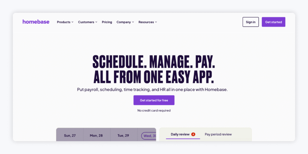 Screenshot of Homebase’s homepage.