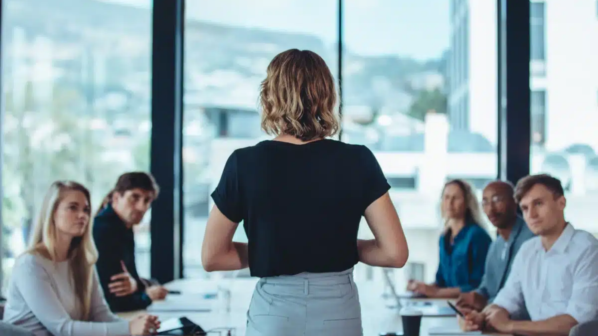Female, Business, Leader, Conducting, A, Meeting