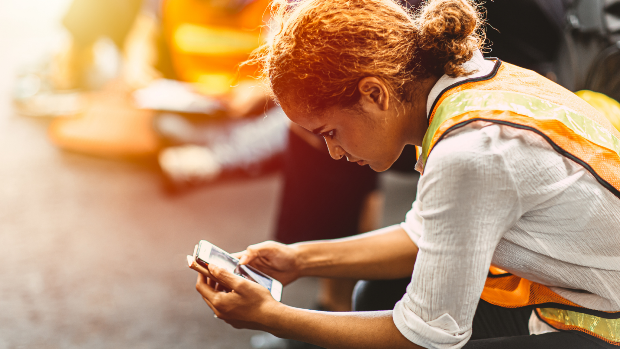 Female, Shift, Worker, On, Her, Phone, Checking, Messages