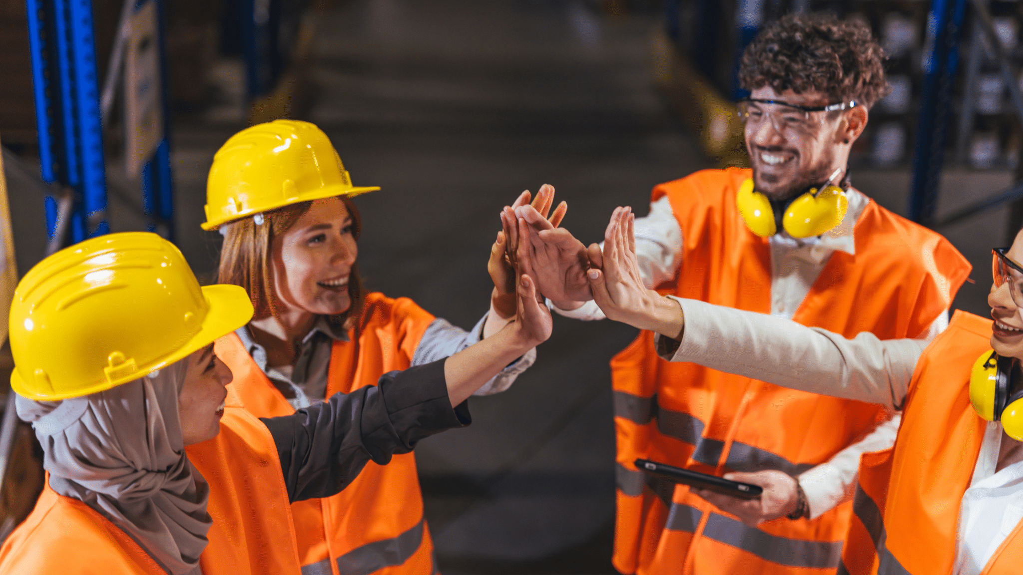 Four, Manufacturing, Employees, High Fiving, Teambuilding, Team Bonding