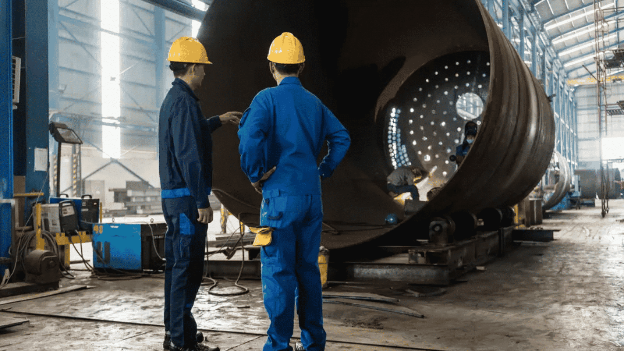 2 Manufacturing Workers Assembling A Tunnel