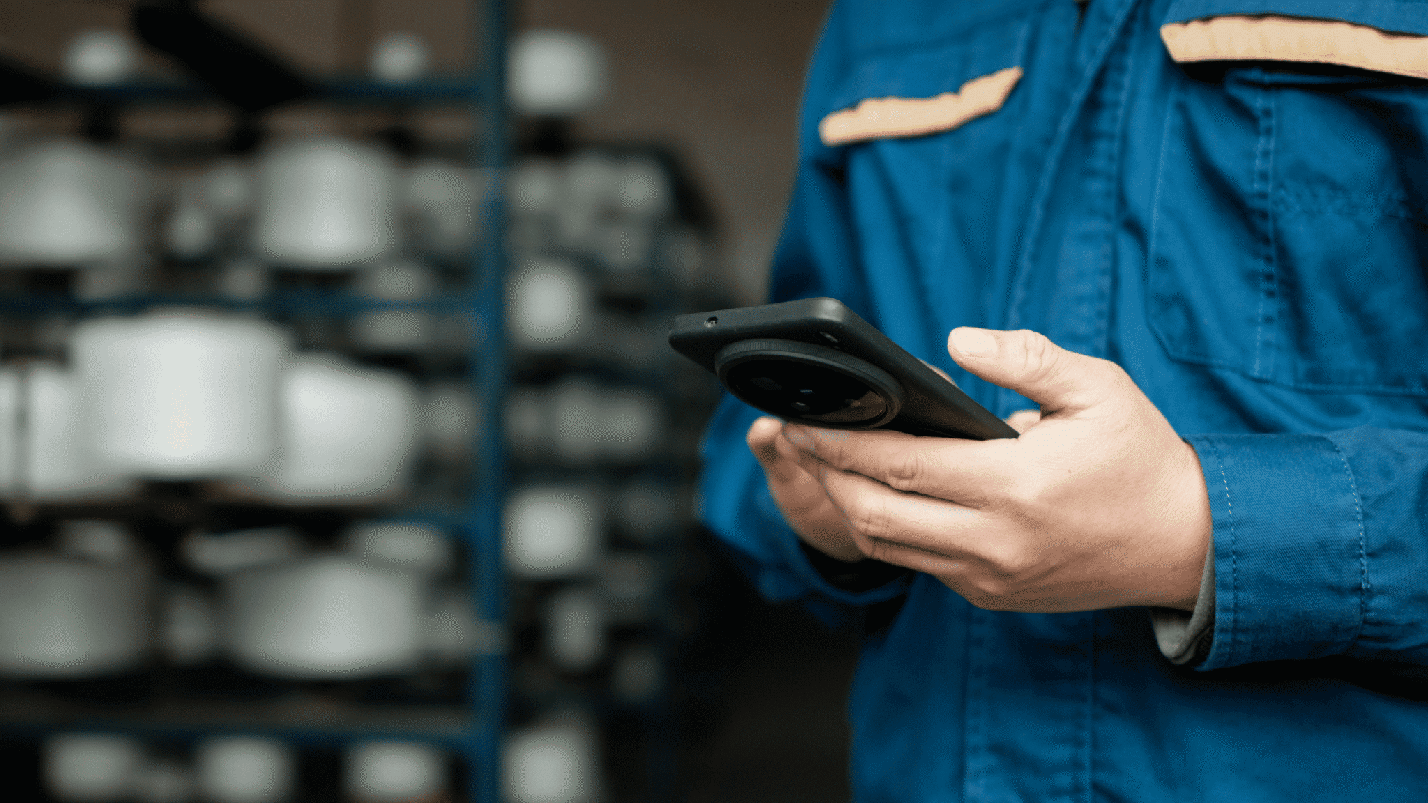 Close Up Of Frontline Employee Using Job Bidding App