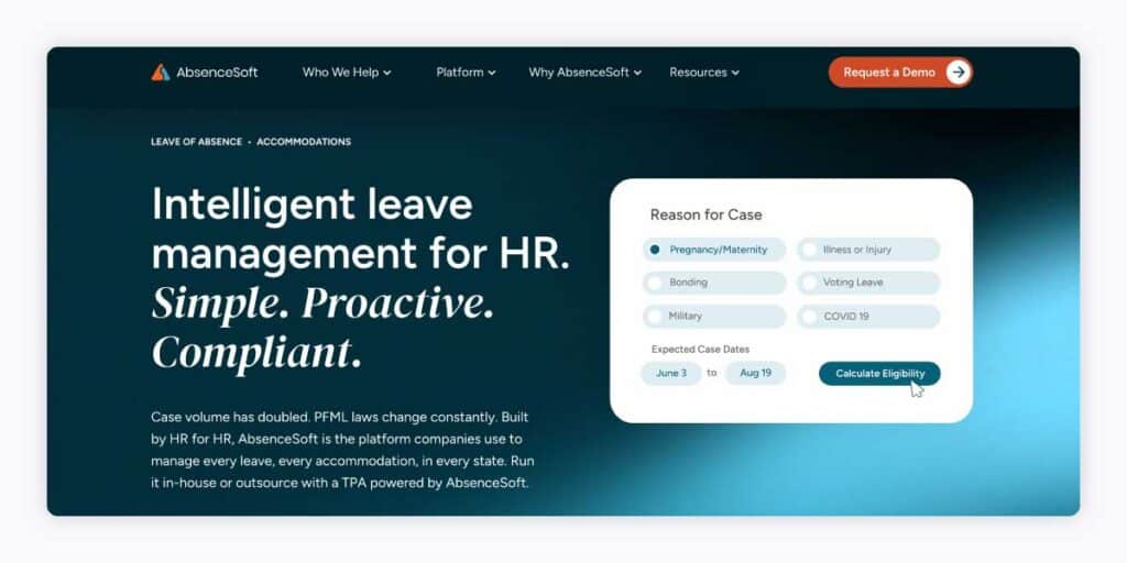 Screenshot of the AbsenceSoft homepage