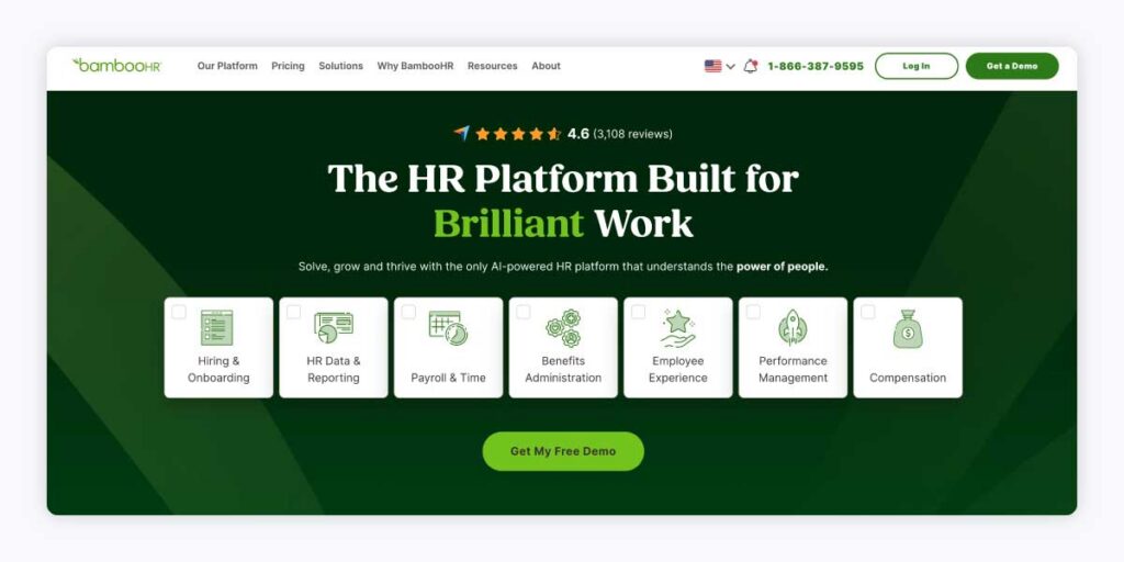Screenshot of the BambooHR homepage