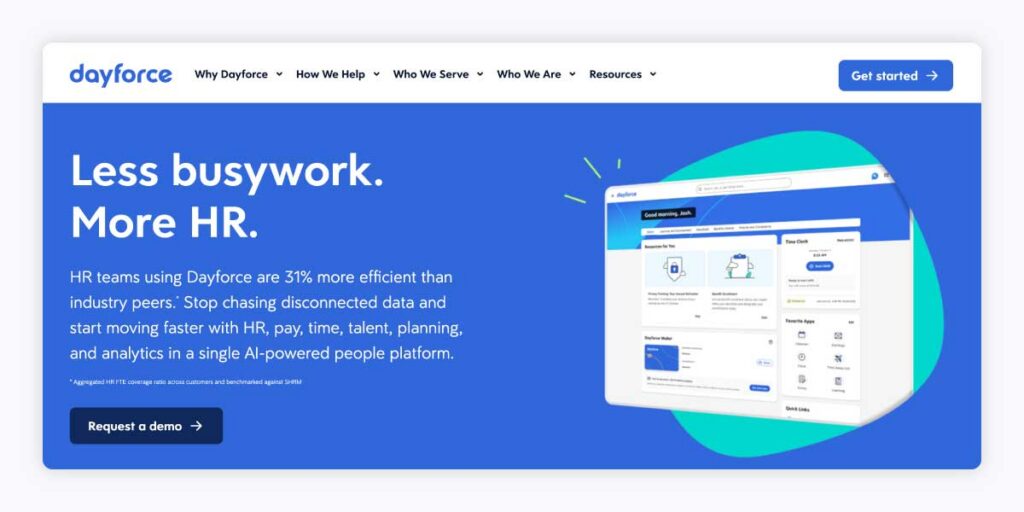 Screenshot of the Dayforce homepage