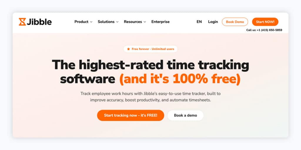A screenshot of Jibble’s homepage.