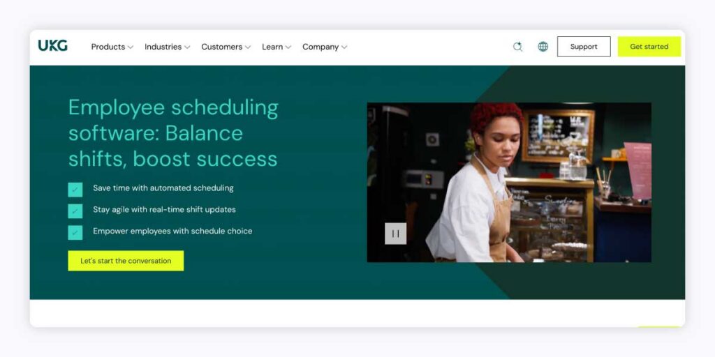 Screenshot of the UKG homepage