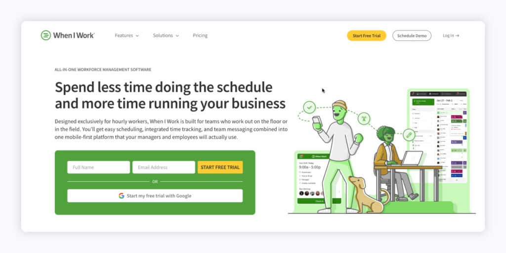 A screenshot of When I Work’s homepage.