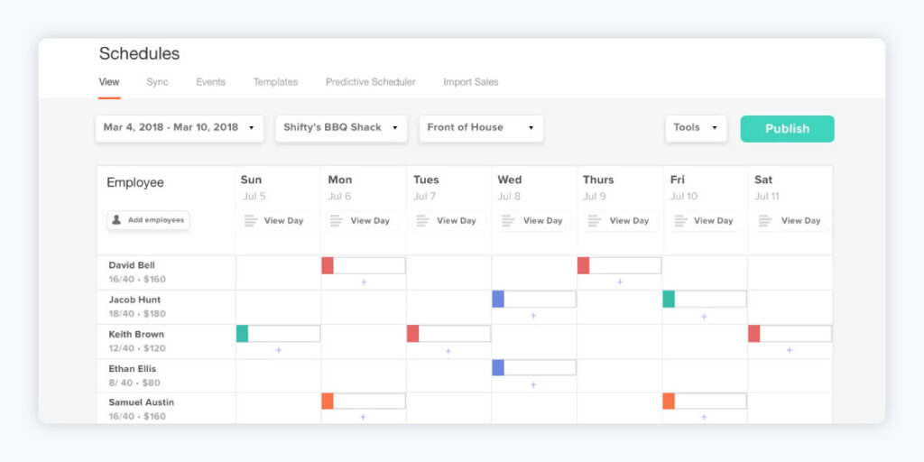 A screenshot of the 7shifts interface.