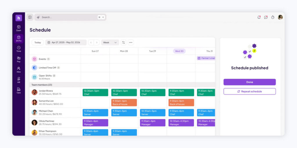 A screenshot of the Homebase interface.